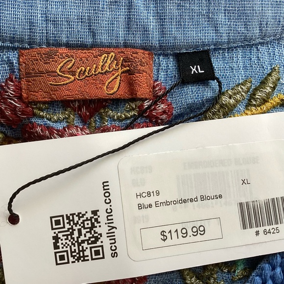 Scully NEW Embroidered Chambray Blouse Bell Sleeves NWT XL - Picture 6 of 8